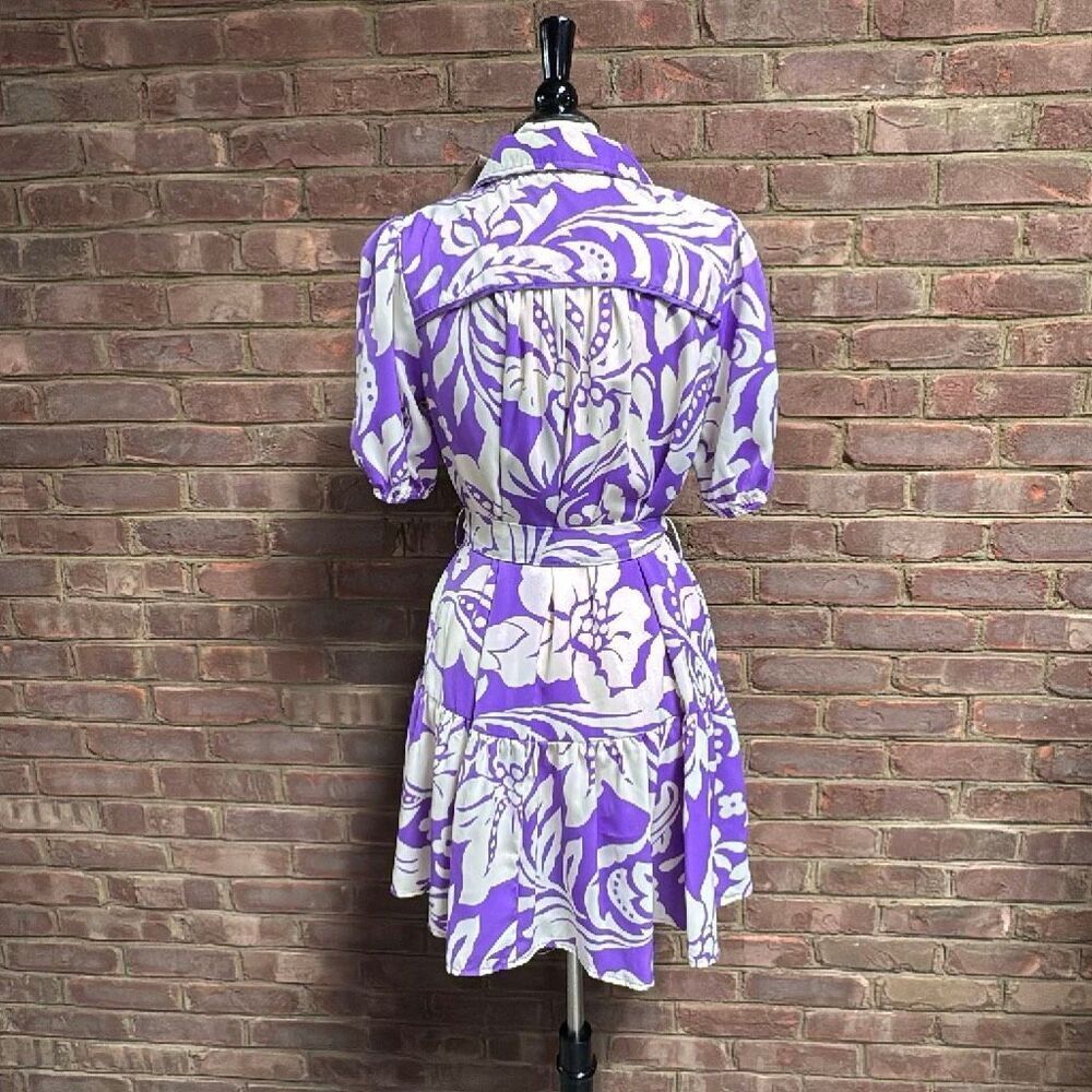 Umgee Womens Orchid Purple Abstract Puff Sleeve Dress Sz Small NEW - Picture 7 of 9